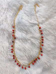 RED BEADED GOLD CHAIN NECKLACE