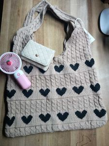 Knitted Heart Tote Bag