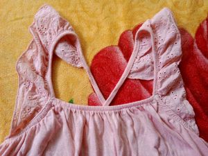 Pink Top &amp; White Denim Shorts Set
