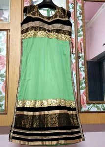 Green & Gold Embroidered Party Dress