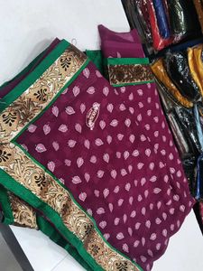 Maroon Leaf Print Saree