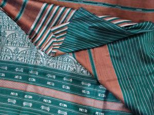 Green & Brown Striped Tussar Silk Saree
