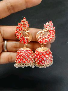 Red Jhumka Earrings