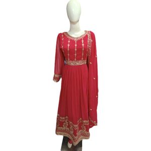 Red &amp; Gold Embroidered INDIAN Anarkali Suit