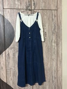 White Dolman Sleeve Top + denim long dress