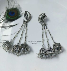 Krishna Moon Oxidized Jhumka Earrings