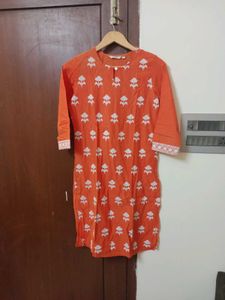 MAX Embroidered Orange Kurta, Size-S