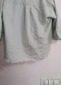 Denim Shirt with Frayed Hem,used