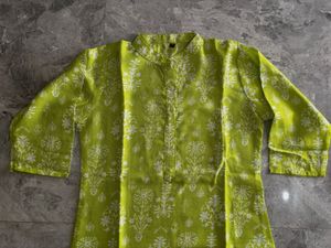 Vibrant Fluorescent Green Printed Cotton Kurta Set