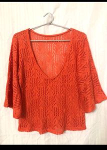 Orange Pullover Knitted Top