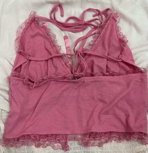 pink lace trimmed top