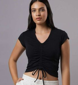 Black Ruched Crop Top