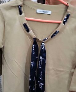 Elegant Brown Top with Satin Ribbon
