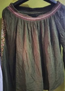 Embroidered Long-Sleeve Off-Shoulder Top