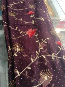 Elegant Burgundy Floral Saree
