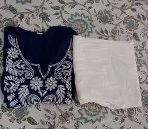 Chikankari Work Cotton Kurti With Palazzo