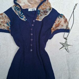 y2k vintage fitted  Blue Floral Accent top