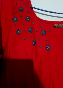 Offer!! Long Umbrella Cutting Red Anarkali Kurti