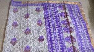 Violet Cotton Saree With Golden Border