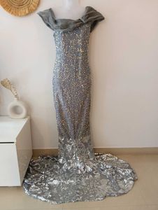 Tailor Made Silver Sequin Gown(Thailand Fabric)