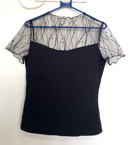 Shein Top With Mesh Neck Design