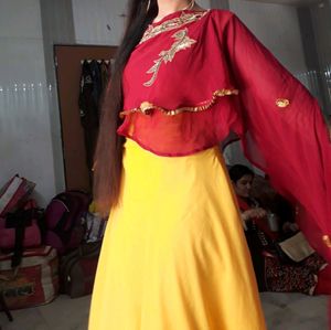 Designer Yellow &amp; Rani Pink Dress
