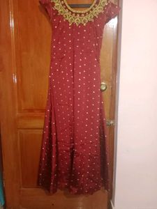 Festive Long Gown Dress With Netted Dupatta