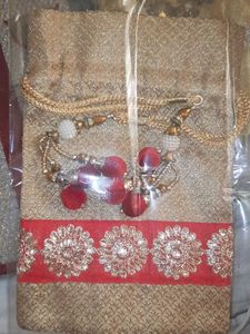 Gold &amp; Red Potli Bag