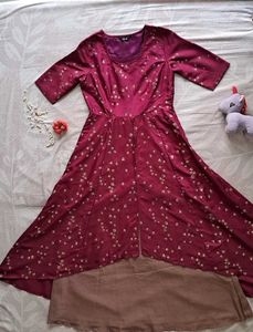 Maroon Floral Print Anarkali Kurta