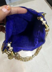 Blue &amp; Gold Clutch (Rajasthani potli)