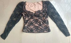 Urbanic Black Fitted Net Top(M)