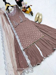New Designer Partywear Top Pallazo &amp; Dupatta Set