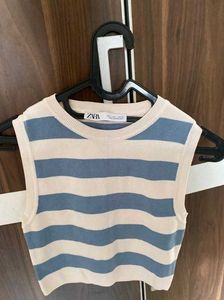 ZARA white and blue strip crop top
