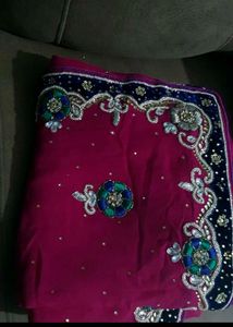 Beautiful heavy Rani pink saree