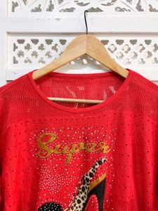 Oversized Red Glam Leopard Heels Tee B