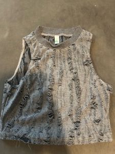 Newme Self pattern y2k ripped crop top