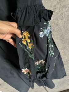 Embroidered Sleeve Black Dress