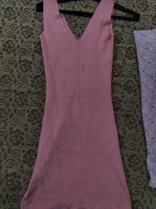 Pink V-Neck Mini Dress