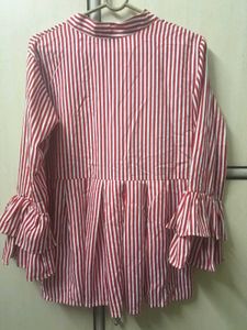 Striped Peplum Top with Rose Detail