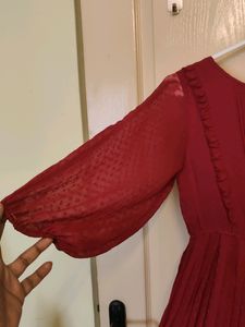 Red Pleated Midi Dress