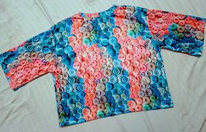 New Buttons Print Baggy T Shirt