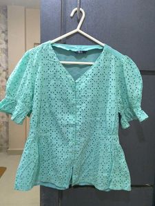 Cute Turquoise Eyelet Top