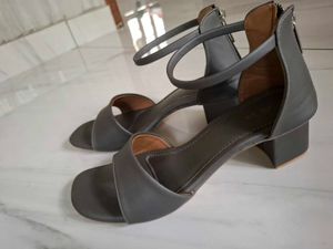 Gray Ankle Strap Block Heels