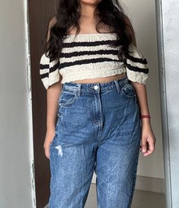 High Waisted Blue Ripped Jeans