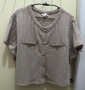 H&M Beige Knit Button-Up Top
