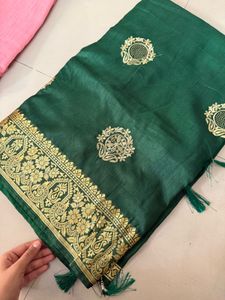 Emerald Green & Gold Floral Saree