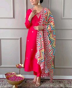 Cotton silk embroidery kurta set with heavy dupatt