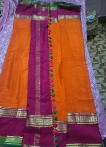 Orange & Pink Saree Mysore crepe silk