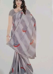 New Gray Colour Georgette Saree With Blouse Piece