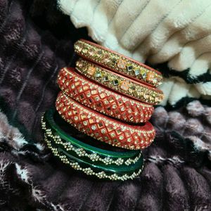Colorful Lac Bangle Set combo of 3